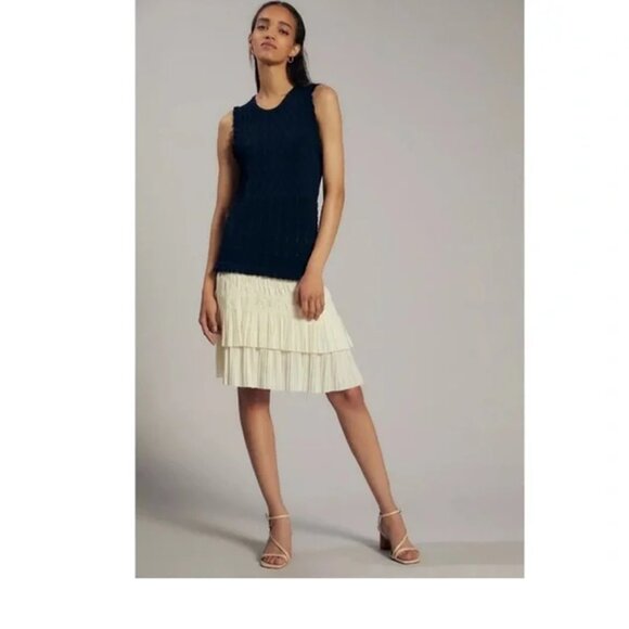 Anthropologie/Current Air LA Knitted Navy Dress with Ivory Contrast Skirt SZ M - Picture 4 of 6